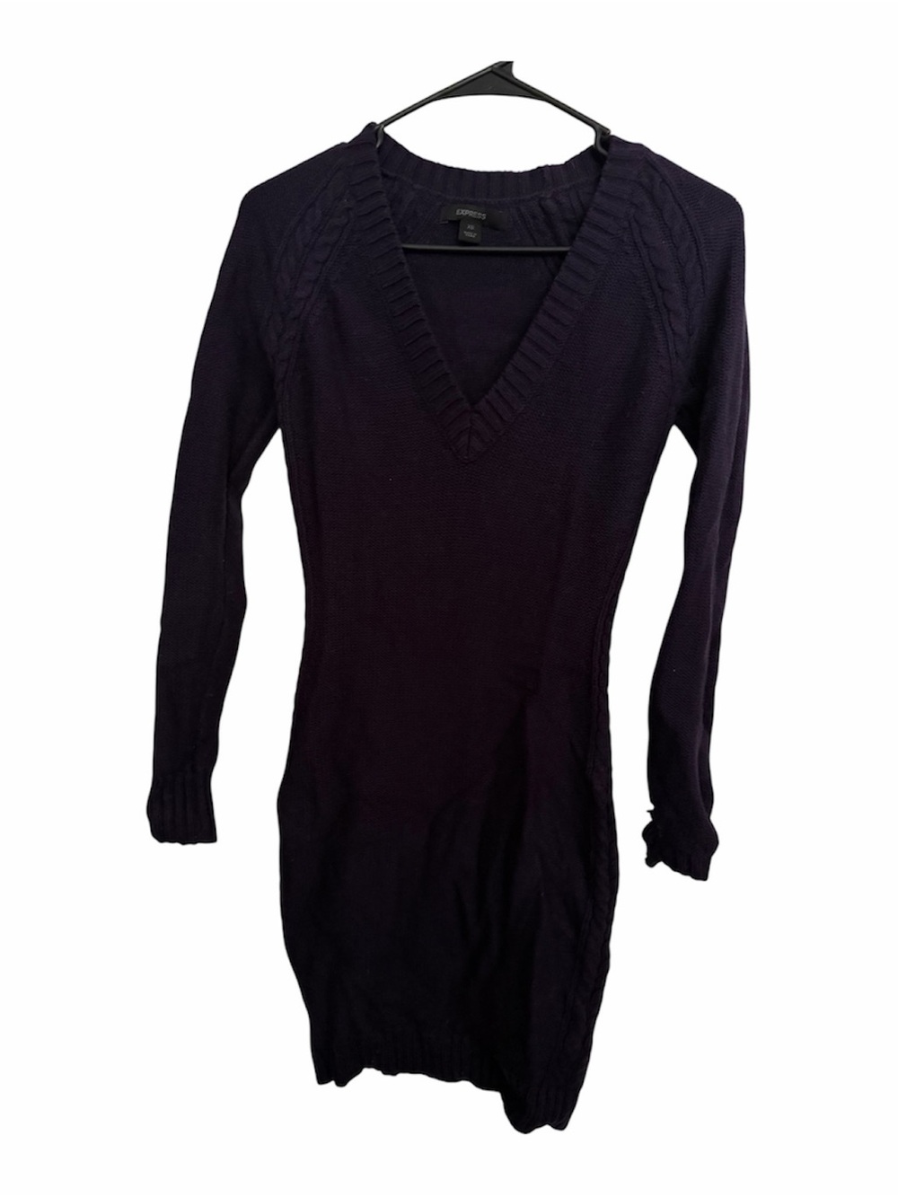 Express Dark Purple V-Neck Knit Mini Dress